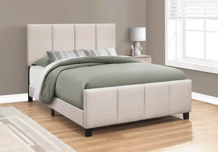 Beige and Black Tufted Linen Queen Bed Frame