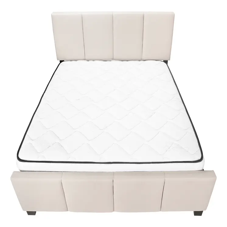 Beige and Black Tufted Linen Queen Bed Frame