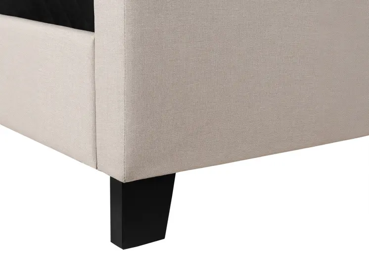 Beige and Black Tufted Linen Queen Bed Frame