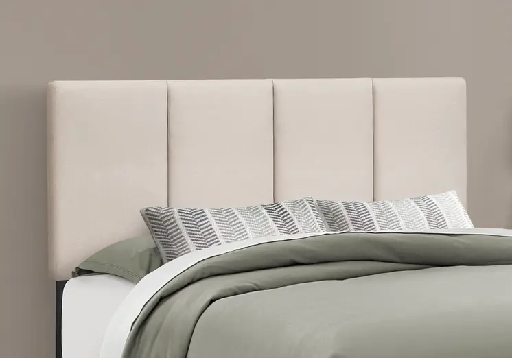 Beige and Black Tufted Linen Queen Bed Frame