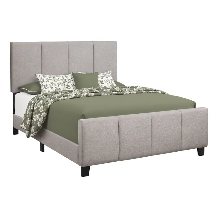 Gray and Black Tufted Linen Queen Bed Frame