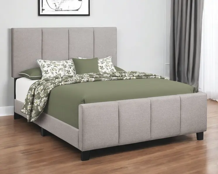 Gray and Black Tufted Linen Queen Bed Frame