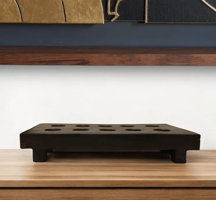 2" Brown Wood Geometric Tabletop Dish Candle Holder