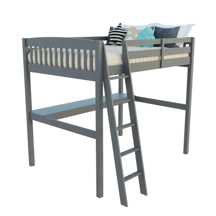 Gray Solid Wood Full Double Size Loft Bed with Desk and Storage
