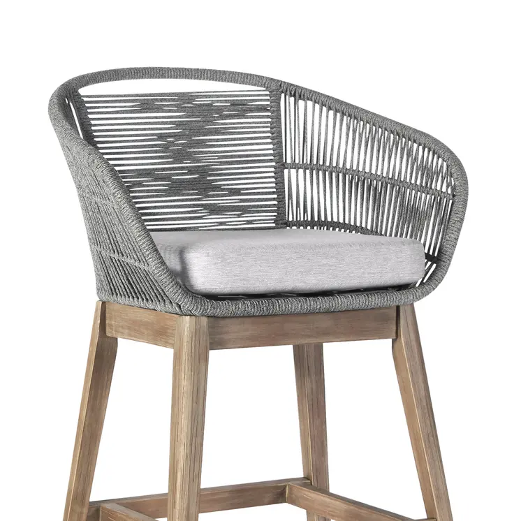 38" Light Gray Solid Wood Low back Outdoor Bar Height chair with Footrest