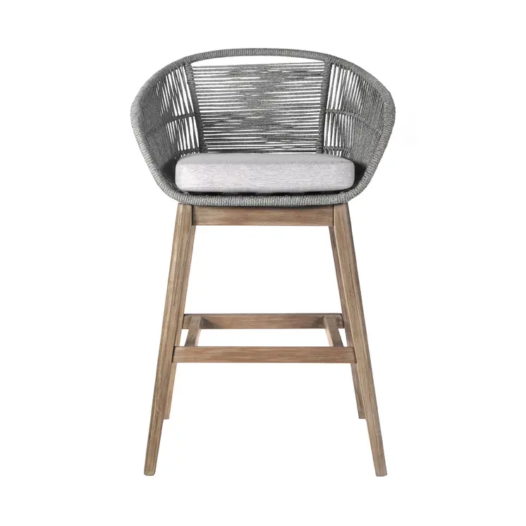43" Gray Solid Wood Low back Outdoor Bar Height chair with Footrest