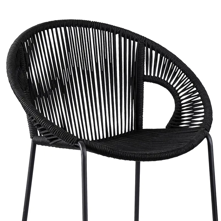40" Black Metal Low back Outdoor Counter Height Bar chair with Footrest