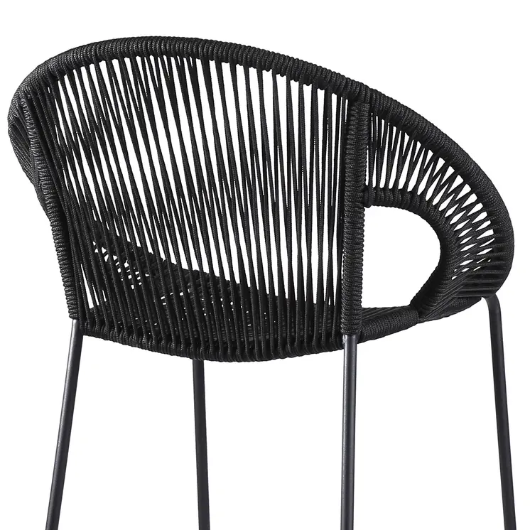 40" Black Metal Low back Outdoor Counter Height Bar chair with Footrest
