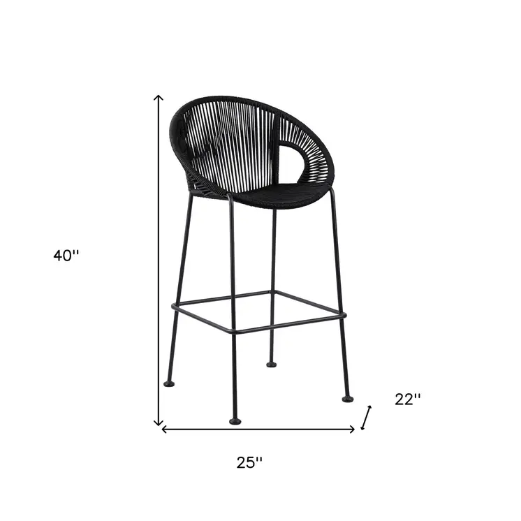 40" Black Metal Low back Outdoor Counter Height Bar chair with Footrest