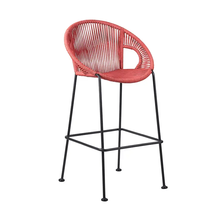 40" Red Metal Low back Outdoor Counter Height Bar chair with Footrest