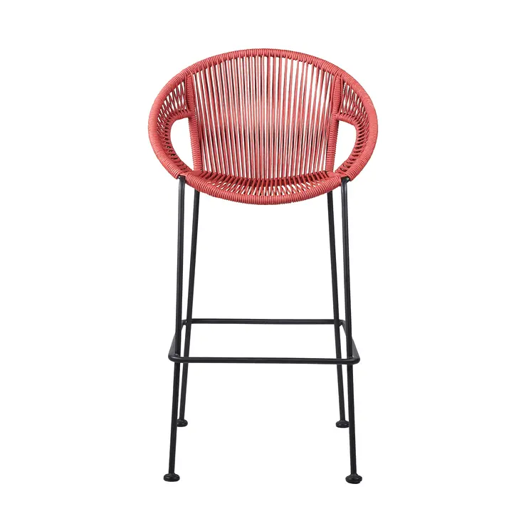 40" Red Metal Low back Outdoor Counter Height Bar chair with Footrest