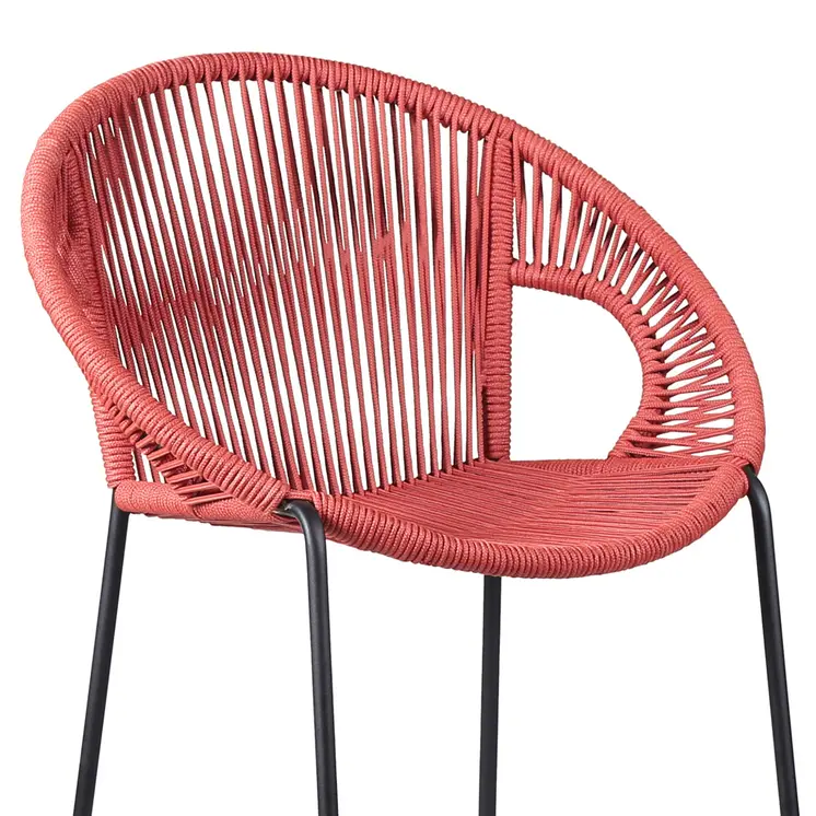 40" Red Metal Low back Outdoor Counter Height Bar chair with Footrest