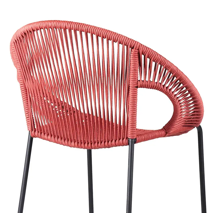 40" Red Metal Low back Outdoor Counter Height Bar chair with Footrest