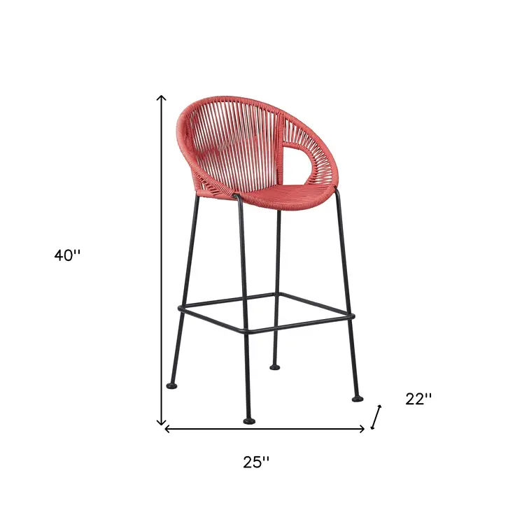 40" Red Metal Low back Outdoor Counter Height Bar chair with Footrest