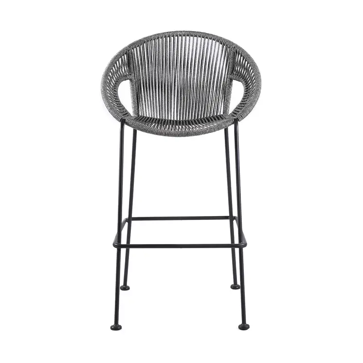 40" Light Gray Metal Low back Outdoor Counter Height Bar chair with Footrest