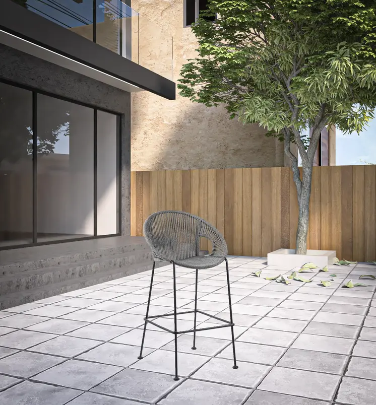 40" Light Gray Metal Low back Outdoor Counter Height Bar chair with Footrest