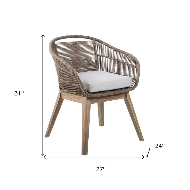 27" Gray and Natural Wood Solid Wood Outdoor Dining Chair with Gray Cushion