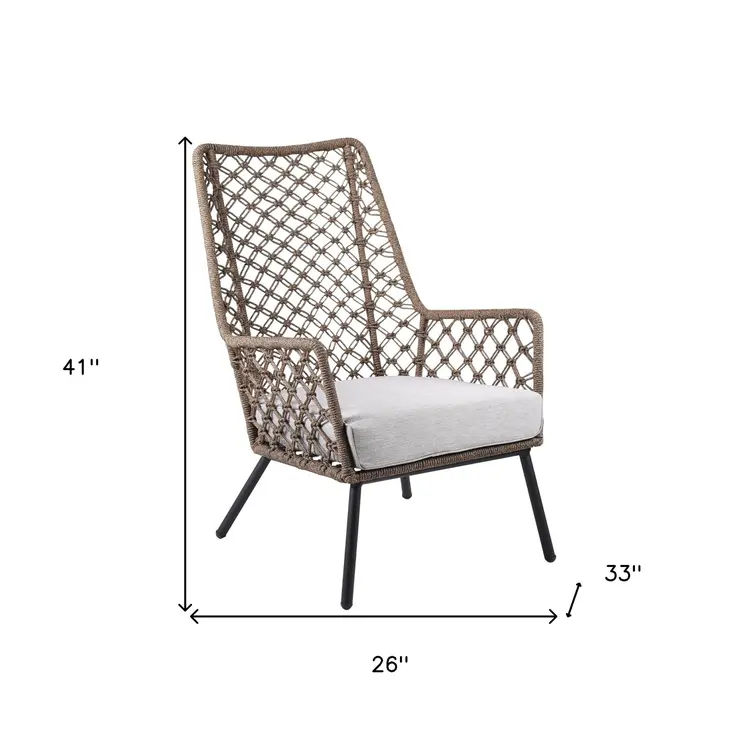 26" Gray Metal Outdoor Arm Chair with Gray Cushion