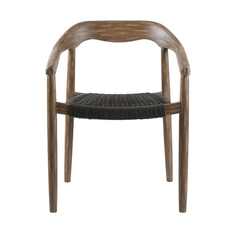Set of Two 22" Black and Natural Wood Solid Wood Outdoor Dining Chair