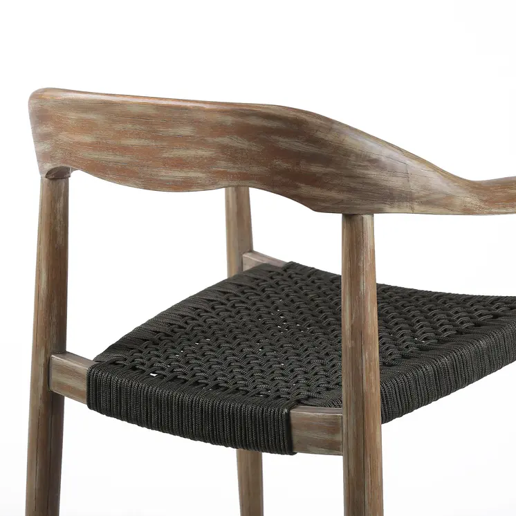 Set of Two 22" Black and Natural Wood Solid Wood Outdoor Dining Chair