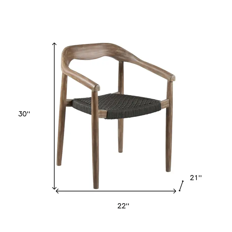 Set of Two 22" Black and Natural Wood Solid Wood Outdoor Dining Chair
