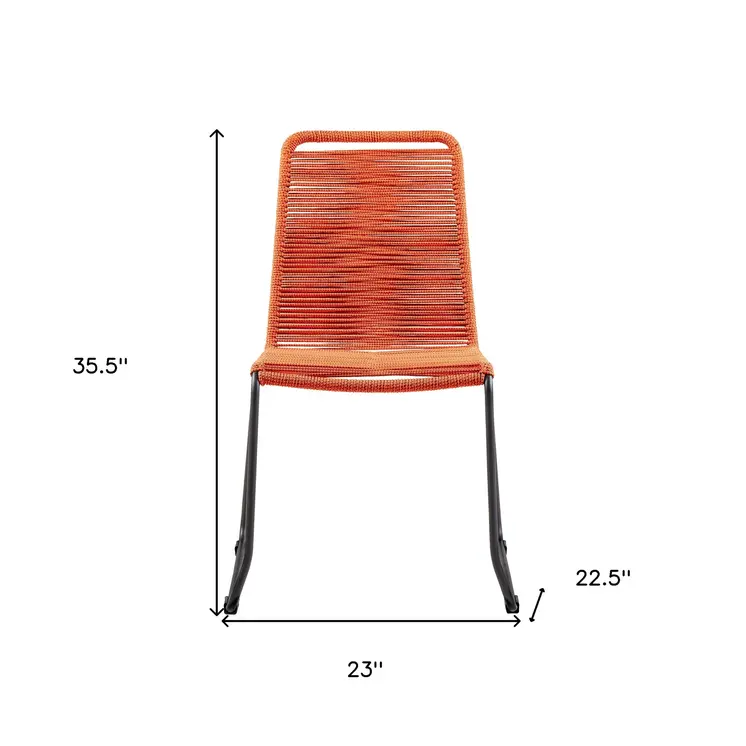 Set of Two 23" Tangerine Metal Outdoor Dining Chair