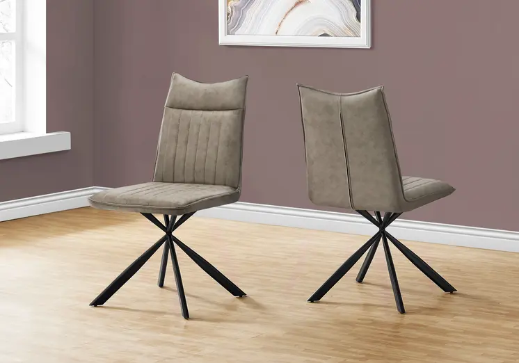 Set of Two Tufted Taupe And Black Upholstered Faux Leather Dining Parsons Chairs