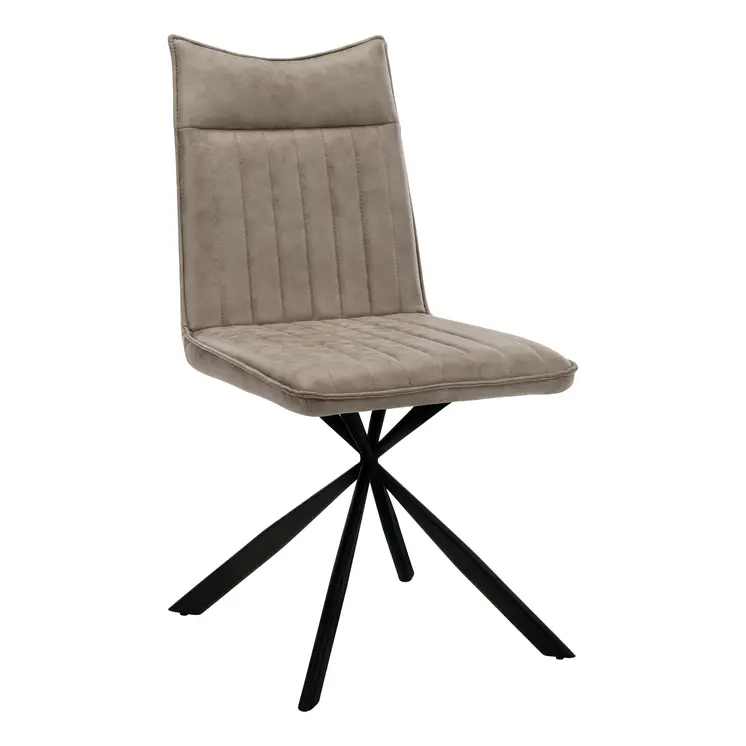 Set of Two Tufted Taupe And Black Upholstered Faux Leather Dining Parsons Chairs