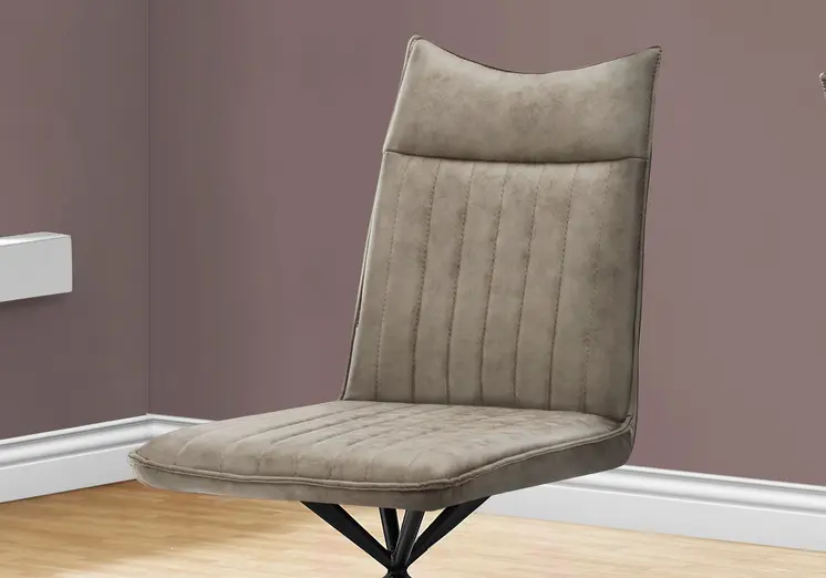 Set of Two Tufted Taupe And Black Upholstered Faux Leather Dining Parsons Chairs