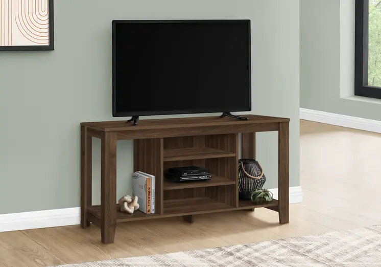 48" Brown Wood Open Shelving TV Stand