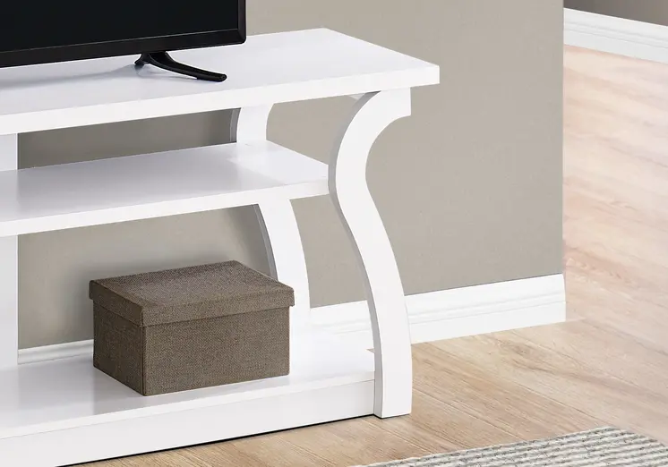 60" White Wood Open Shelving TV Stand