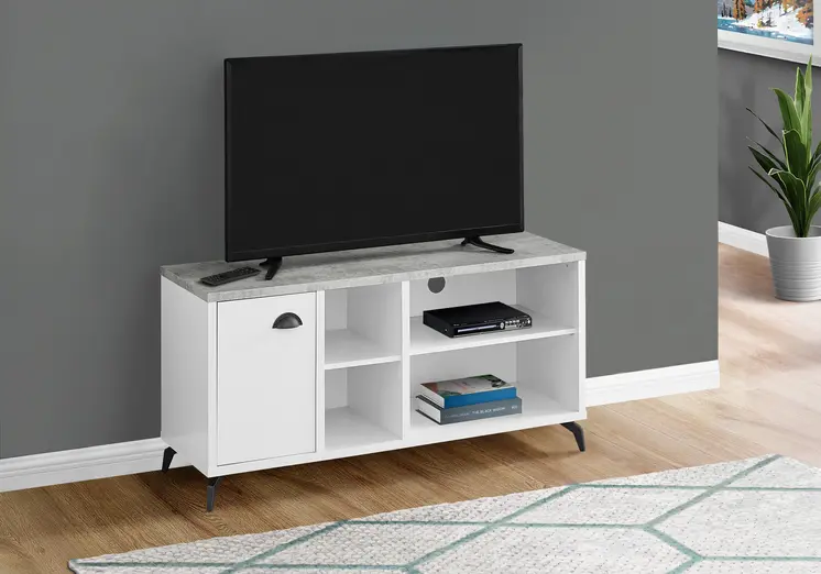 47" Gray And White Wood Enclosed and Open Storage TV Stand