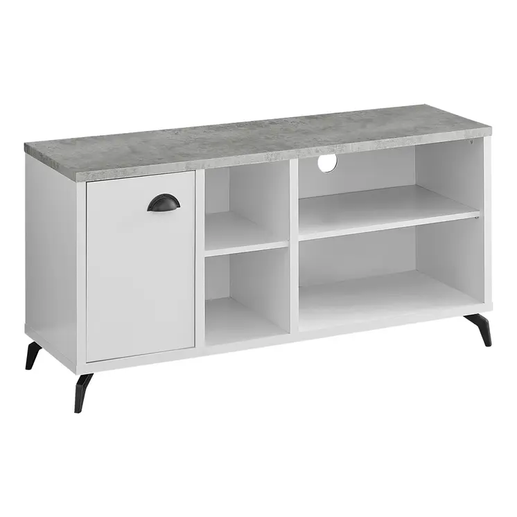 47" Gray And White Wood Enclosed and Open Storage TV Stand