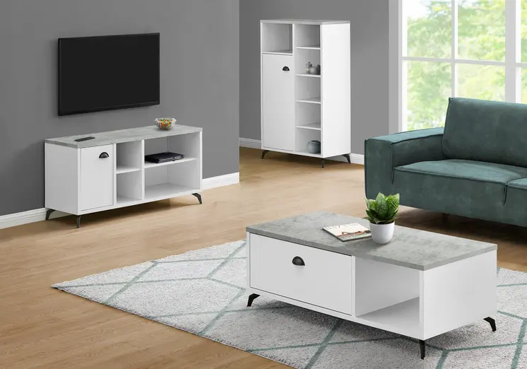 47" Gray And White Wood Enclosed and Open Storage TV Stand