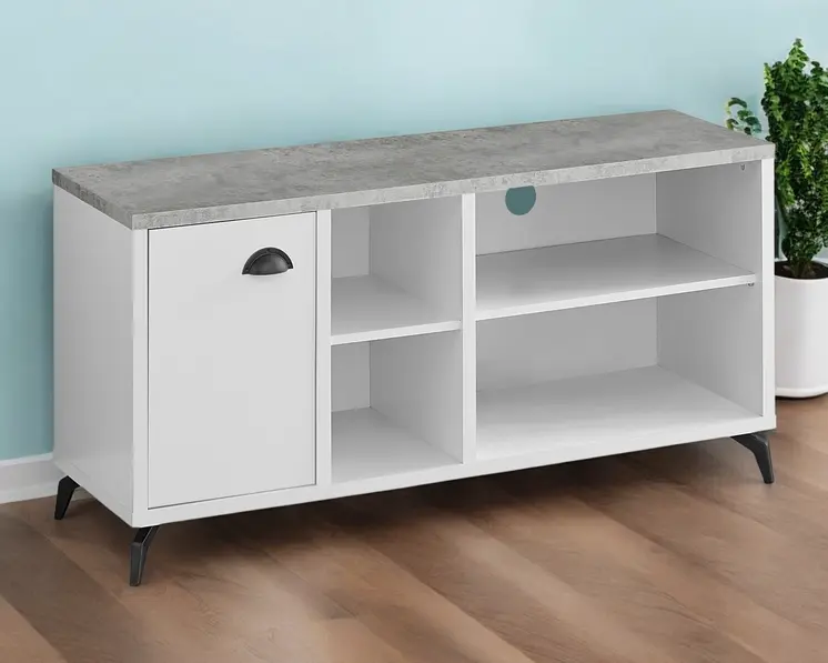 47" Gray And White Wood Enclosed and Open Storage TV Stand