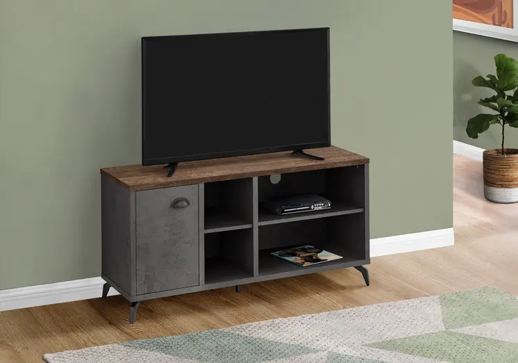 47" Brown And Gray Distressed Reclaimed Wood Enclosed and Open Storage TV Stand