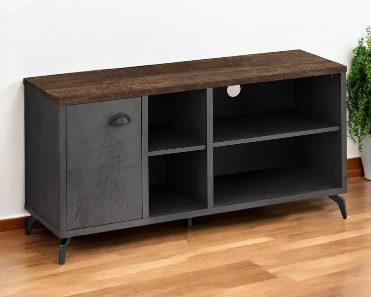 47" Brown And Gray Distressed Reclaimed Wood Enclosed and Open Storage TV Stand