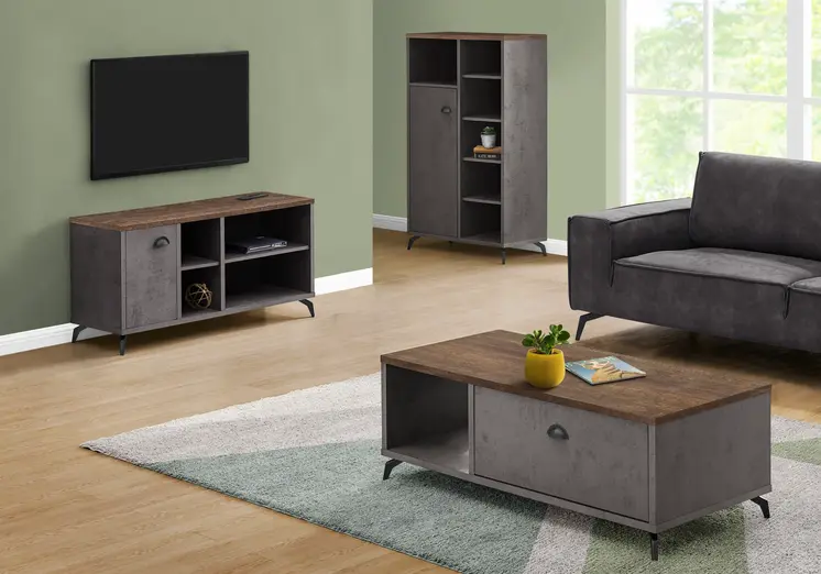 47" Brown And Gray Distressed Reclaimed Wood Enclosed and Open Storage TV Stand