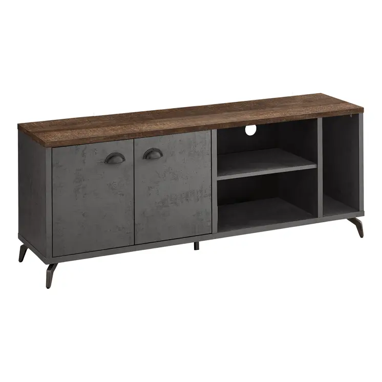 60" Brown And Gray Distressed Reclaimed Wood Enclosed and Open Storage TV Stand