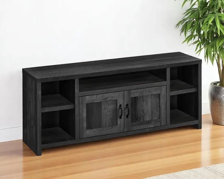 59" Black Cabinet Enclosed Storage TV Stand