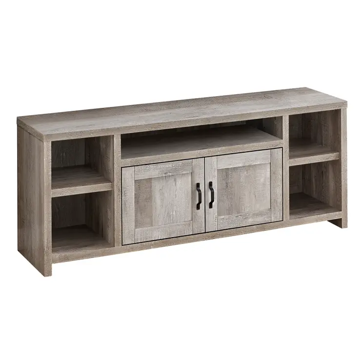 59" Taupe Distressed Wood Enclosed and Open Storage TV Stand