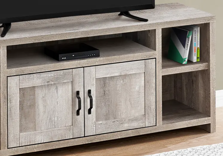 59" Taupe Distressed Wood Enclosed and Open Storage TV Stand
