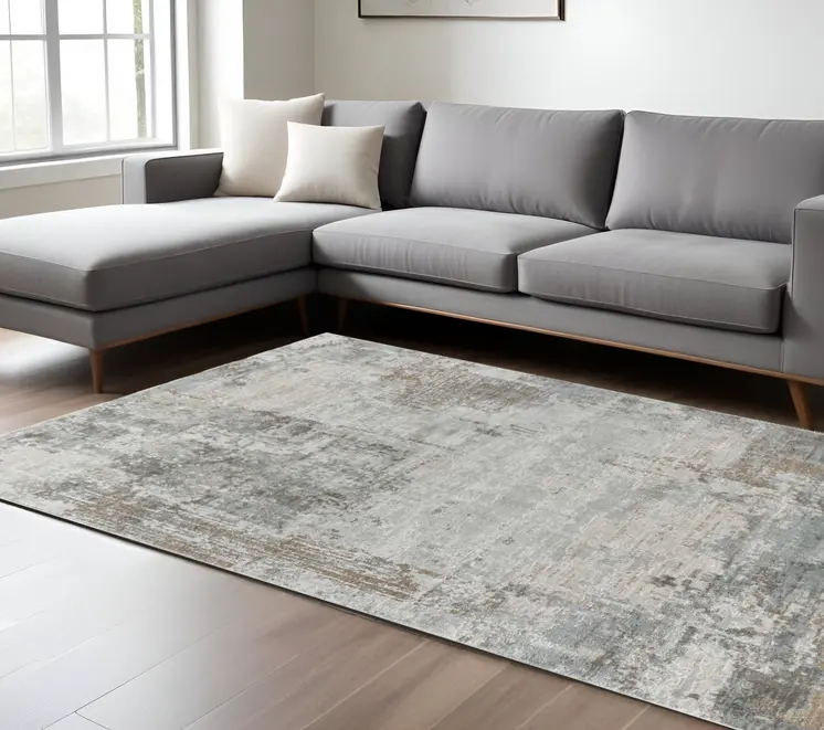 8' X 10' Beige And Gray Abstract Area Rug