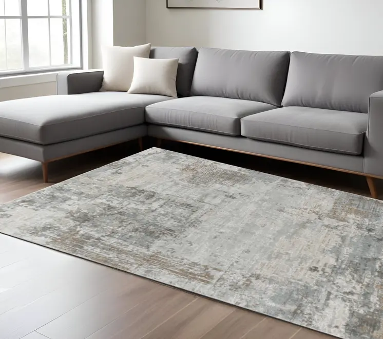 8' X 10' Beige Abstract Power Loom Stain Resistant Area Rug