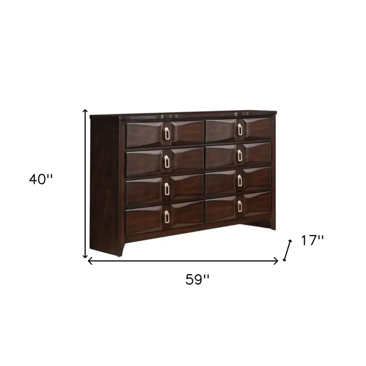 59" Espresso Eight Drawer Double Dresser