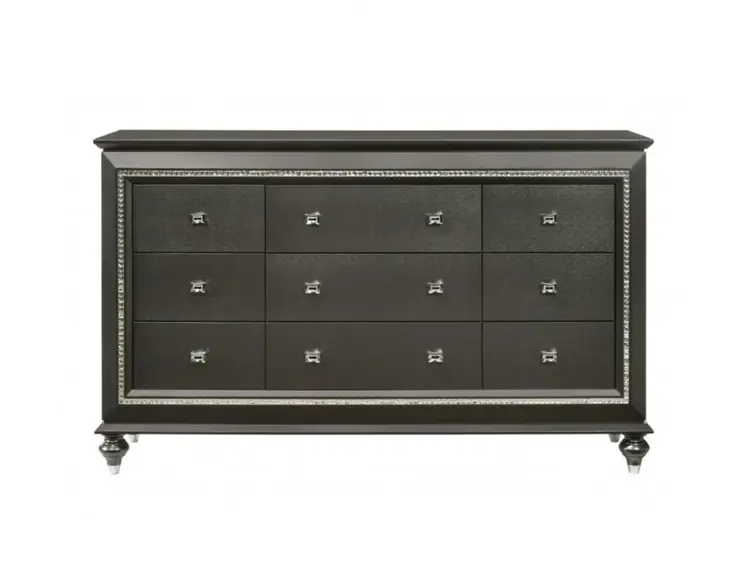 66" Gray Solid and Manufactured Wood Nine Drawer Triple Dresser