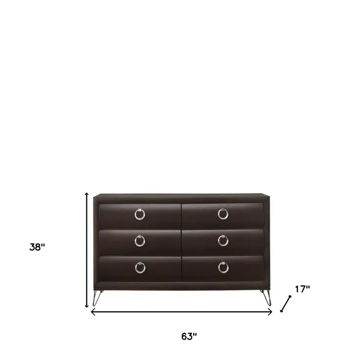 63" Merlot Solid and Manufactured Wood Six Drawer Double Dresser