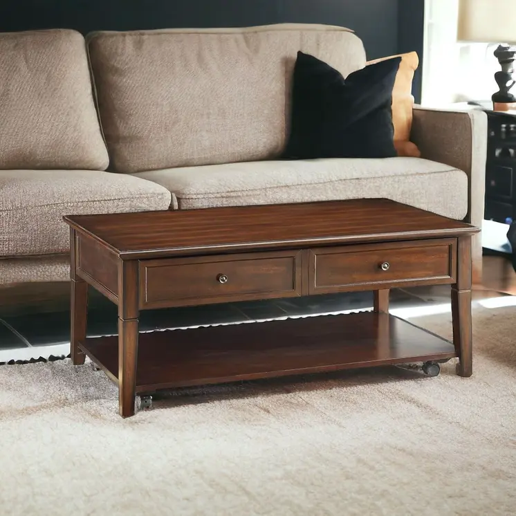 48" Brown Wood Lift Top Coffee Table With Shelf