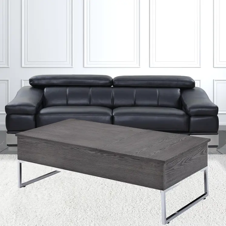 47" Gray and Silver Wood Lift Top Frame Coffee Table
