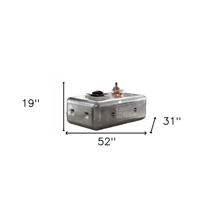 52" Silver Aluminum Solid Coffee Table With Drawer